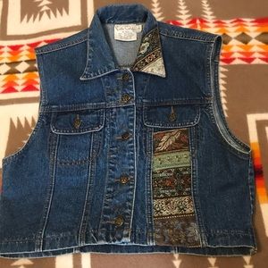 Vintage Pierre Cardin Denim Vest with Ribbon Tapestry